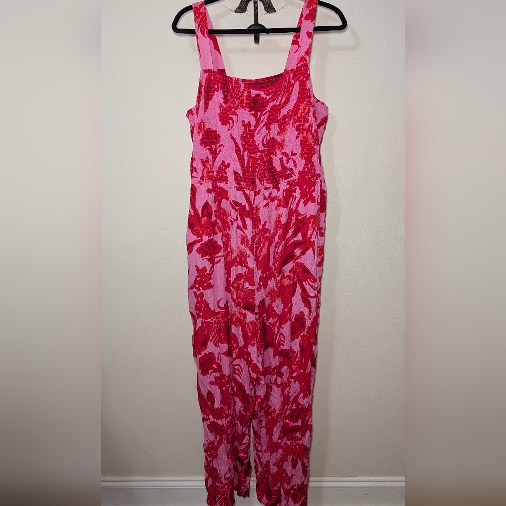 Joe Browns Beach Blossom Jumpsuit Pink + Red Floral Wide Leg Women's Size 18/20